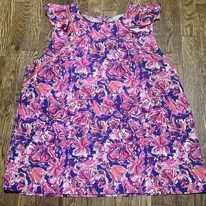Charlie Paige women's XL pink and blue floral ruffle sleeve tank top.